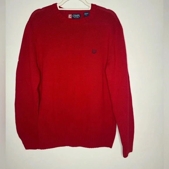 NWOT VTG Chaps Logo Red Embroidered Knit Crew Neck Pullover Grandpa Sweater - Picture 7 of 13